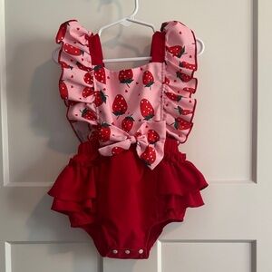 Adorable Strawberry Print Infant Outfit